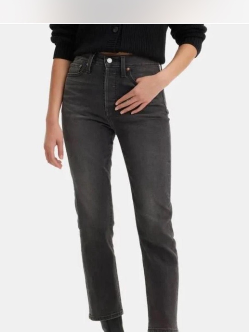 Levi’s Wedgie Straight Black Jeans High Rise Button Fly Vintage Style - Picture 2 of 7